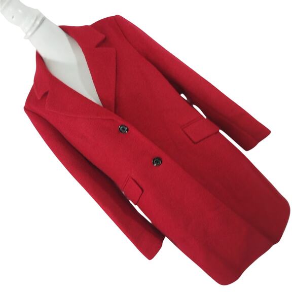 SAM EDELMAN! STUNNING RED BOILED WOOL BLEND TRENCHCOAT, JACKET, COAT! SZ L - Picture 1 of 11
